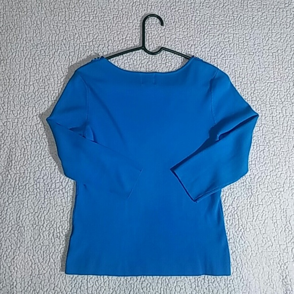 Ruby Rd Blue Top with Beaded Neck Bib Details - Picture 5 of 8